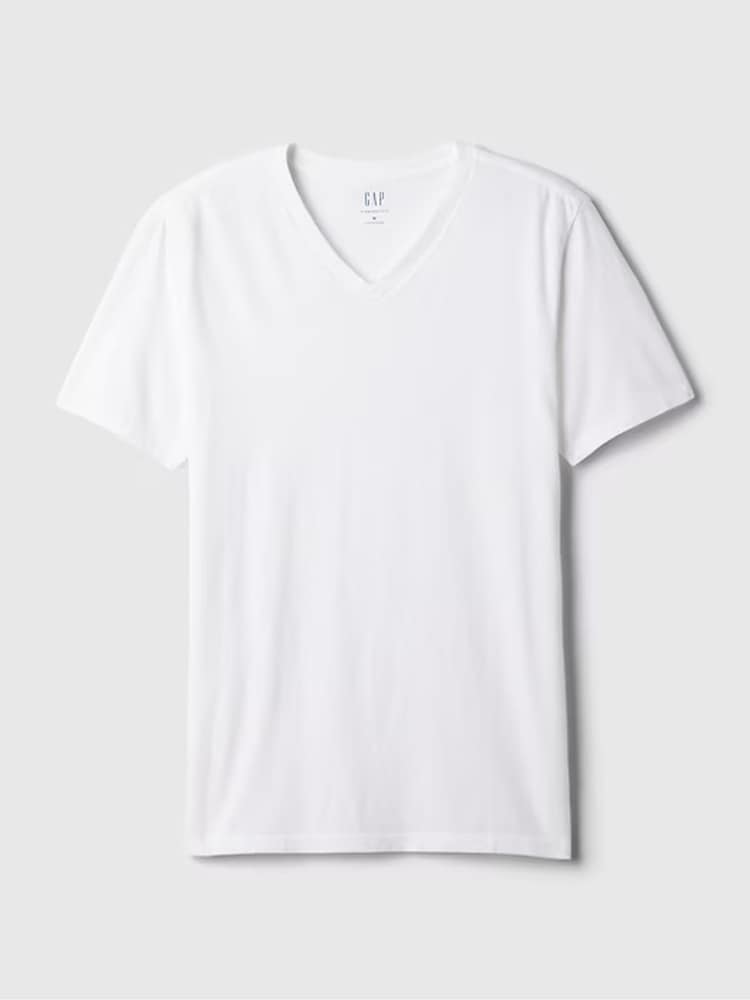 Gap White V-Neck Classic 100% Cotton Short Sleeve T-Shirt - Image 5 of 5