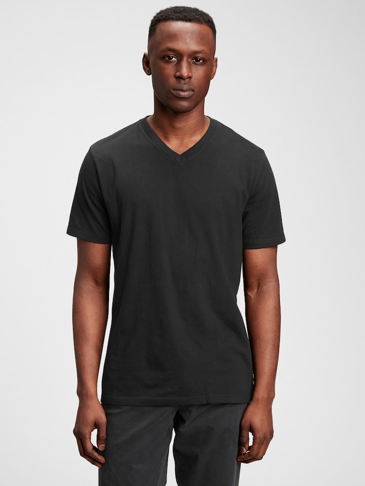 Gap Black V-Neck Classic 100% Cotton Short Sleeve T-Shirt - Image 1 of 5 Gap Black V-Neck Classic 100% Cotton Short Sleeve T-Shirt - Image 1 of 5