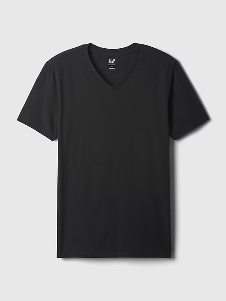 Schwarz - V-Ausschnitt - Gap, klassisches T-Shirt aus 100 % Baumwolle mit kurzen Ärmeln - Bild 5 von 5