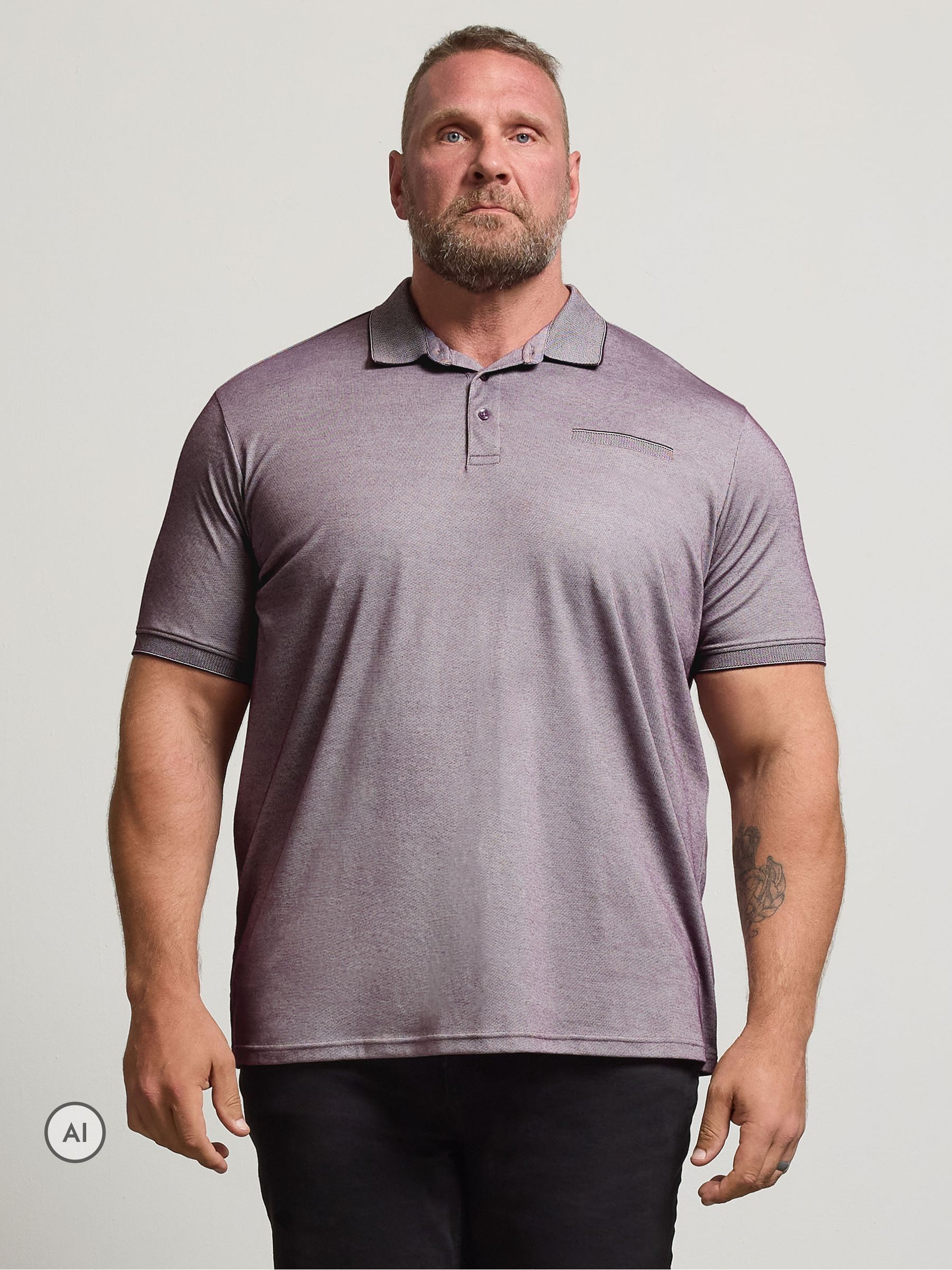 Badrhino Mens Big & Tall Two Tone Textured Polo Shirt - Red - Image 3
