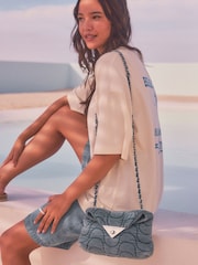 Blue Denim Quilted Cross-Body Bag - Image 1 of 6