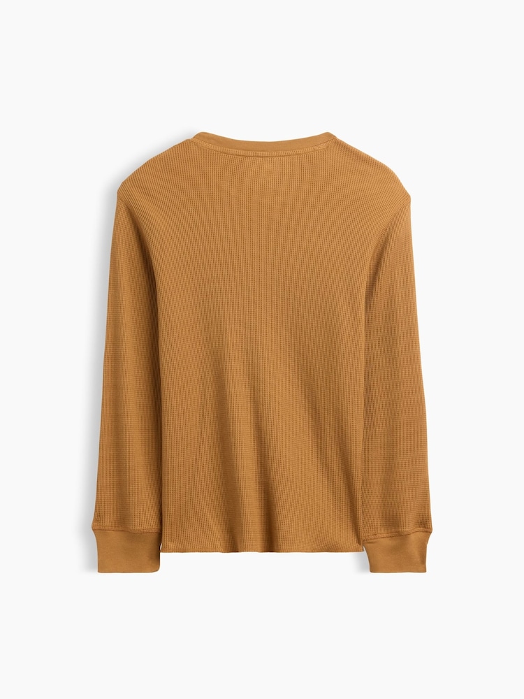 Gap Tan Brown Waffle-Knit Long Sleeve T-Shirt (4-13yrs) - Image 2 of 3 Gap Tan Brown Waffle-Knit Long Sleeve T-Shirt (4-13yrs) - Image 2 of 3