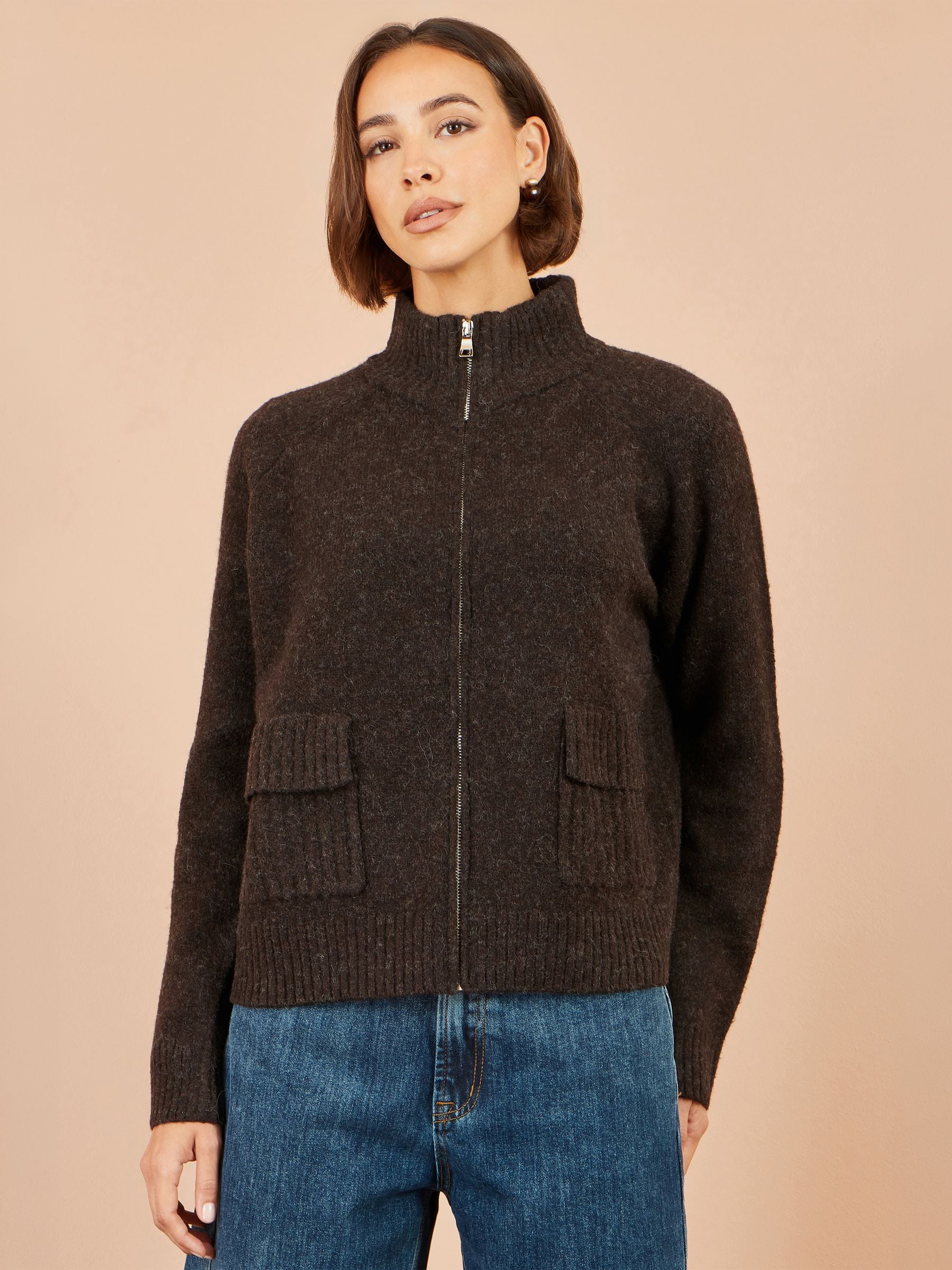 Yumi Women's Dark Brown Zip Up Cardigan In | Size: Small - Image 4