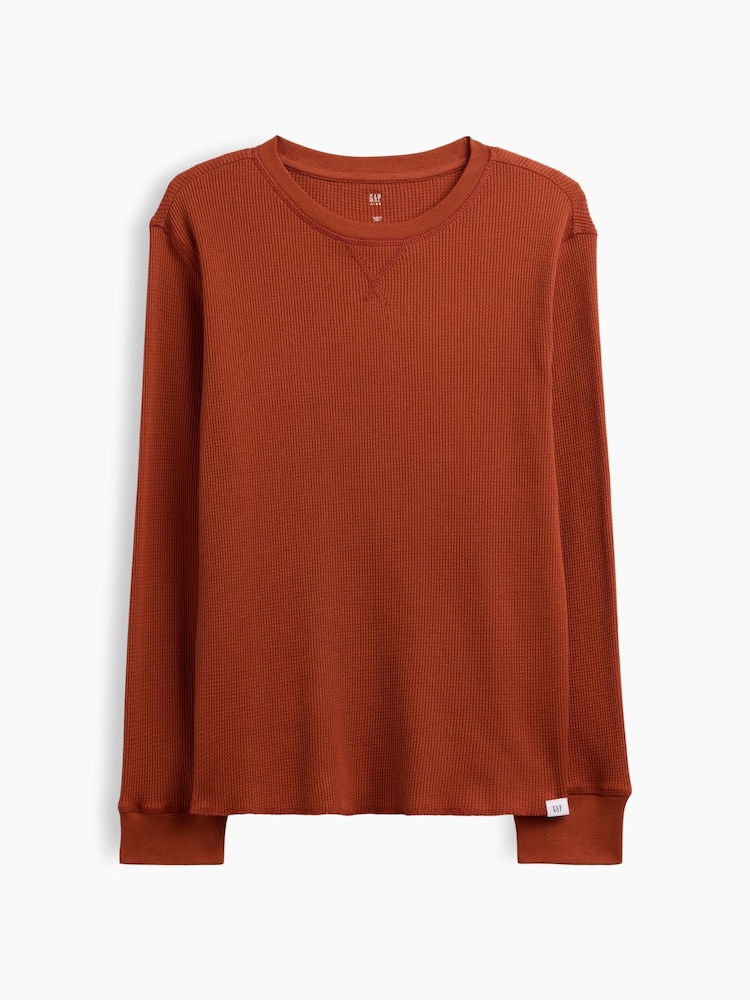 Gap Burnt Orange Waffle-Knit Long Sleeve T-Shirt (4-13yrs) - Image 1 of 3 Gap Burnt Orange Waffle-Knit Long Sleeve T-Shirt (4-13yrs) - Image 1 of 3