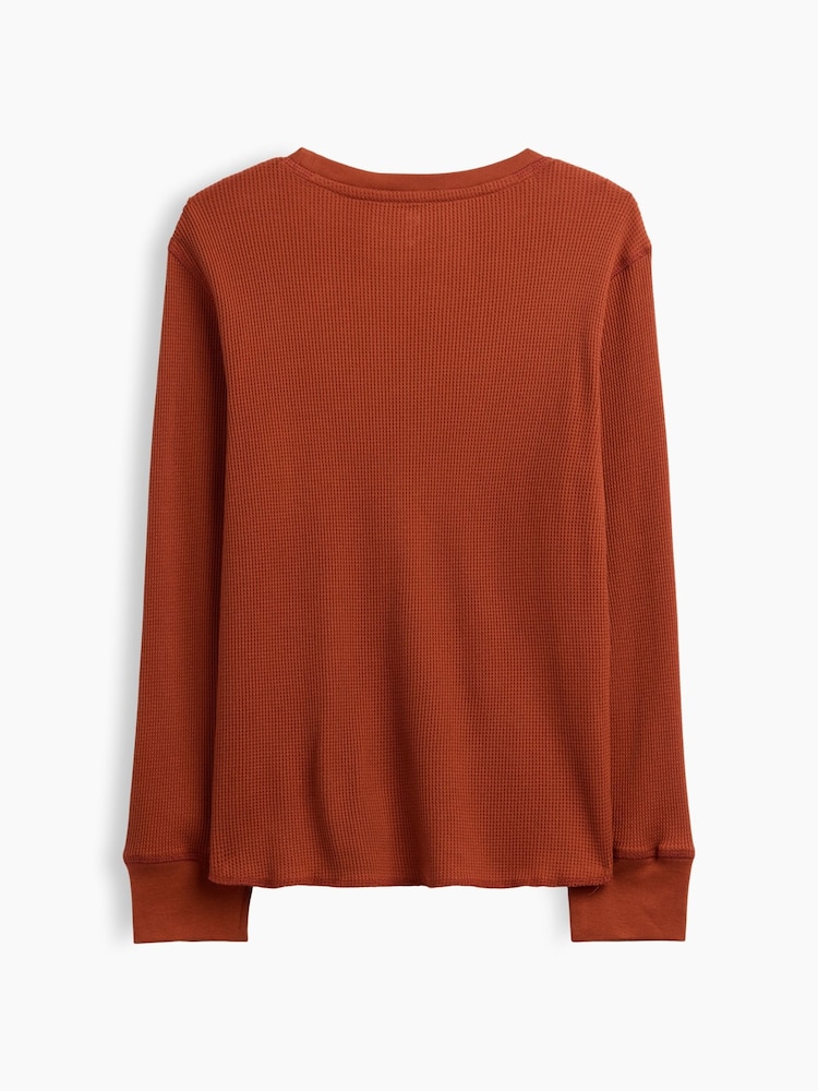Gap Burnt Orange Waffle-Knit Long Sleeve T-Shirt (4-13yrs) - Image 2 of 3 Gap Burnt Orange Waffle-Knit Long Sleeve T-Shirt (4-13yrs) - Image 2 of 3