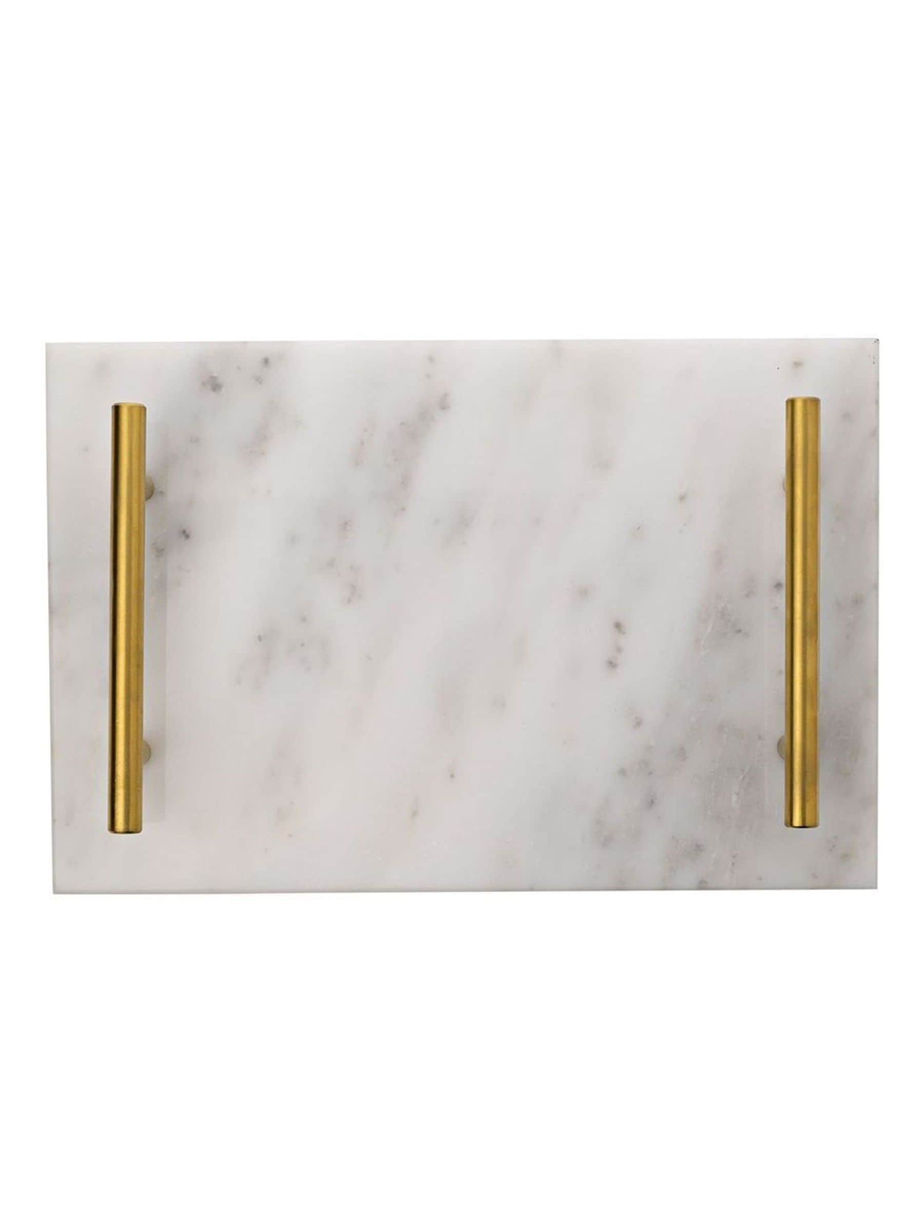Widdop Unisex White Marble Tray With Metal Handle