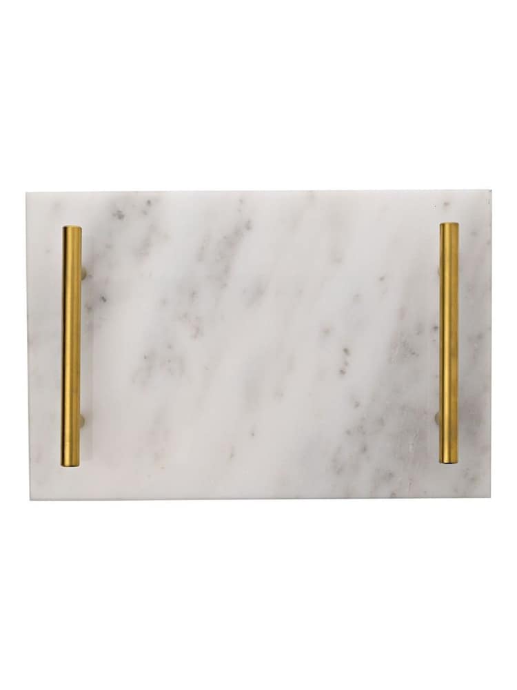 Widdop White Marble Tray with Metal Handle - Image 1 of 2 Widdop White Marble Tray with Metal Handle - Image 1 of 2