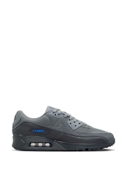 Nike Grey/Blue Air Max 90 Premium Trainers - Image 1 of 7