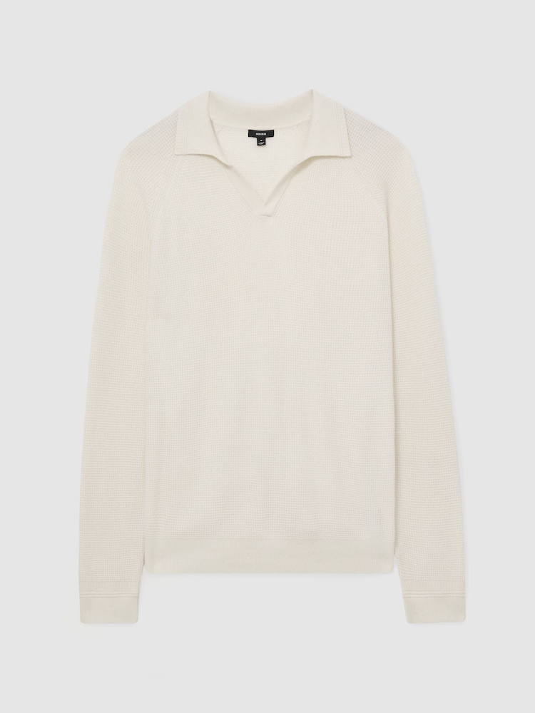 Reiss White Spence Textured-Knit Open-Collar Jumper with Wool - Image 2 of 6 Reiss White Spence Textured-Knit Open-Collar Jumper with Wool - Image 2 of 6