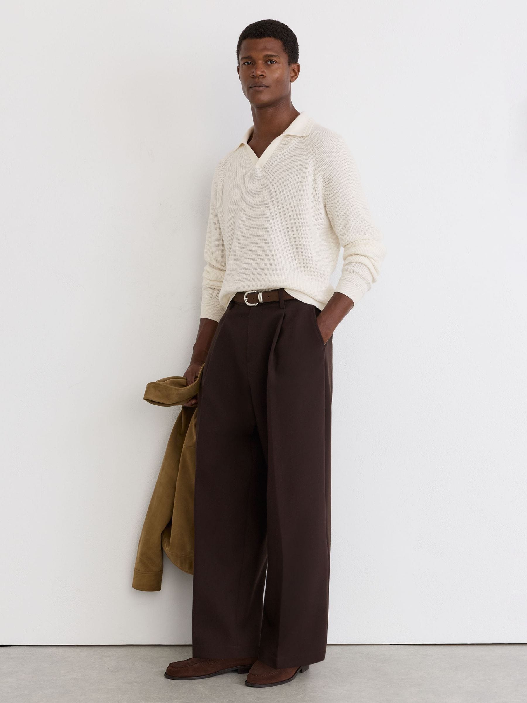 Comprar Branco - Reiss Spence Textured-Knit Open-Collar Jumper