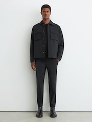Reiss Black Divide Trousers Technical Stretch Tapered Trousers - Image 1 of 7