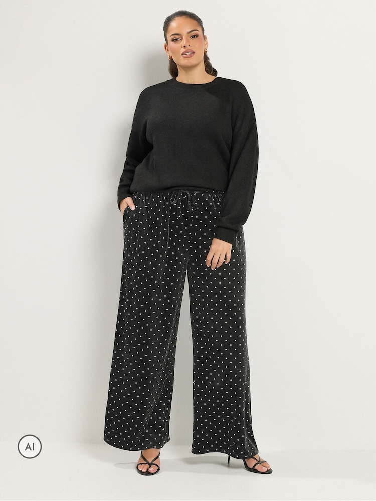 Yours Curve Polka Dot Metallic Wide Leg Trousers - Bilde 2 av 6