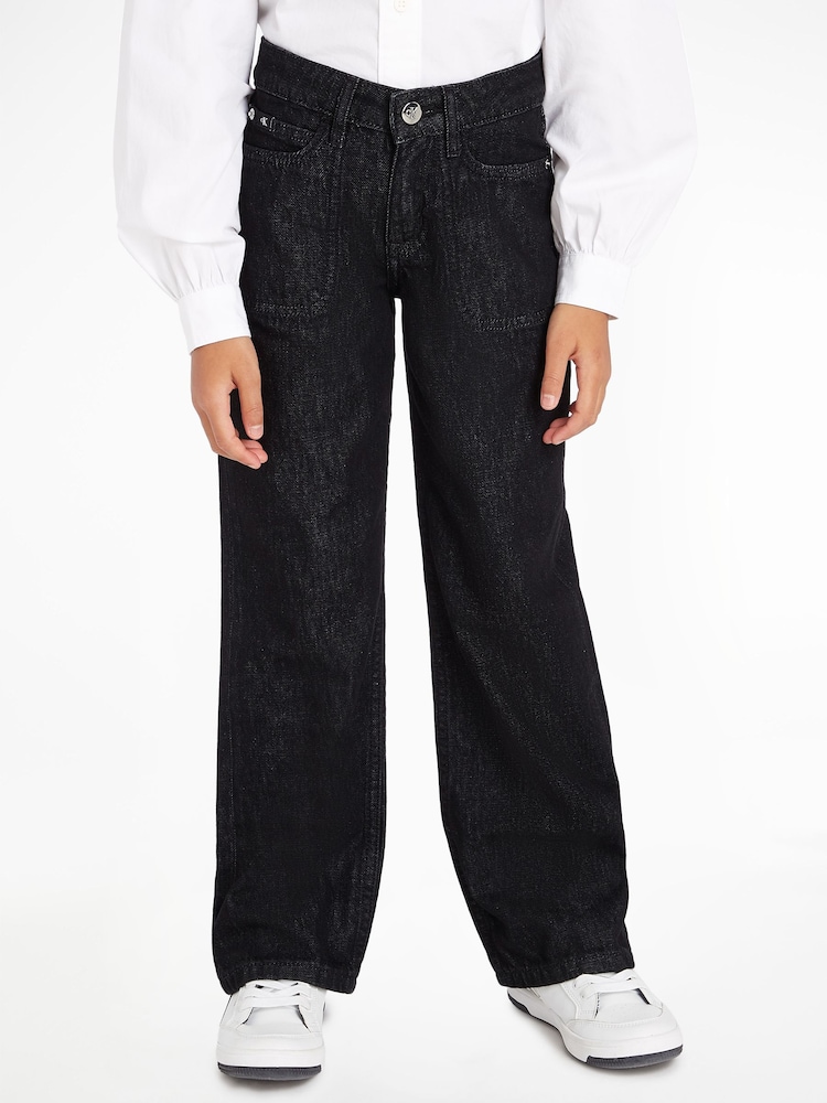 Calvin Klein Jeans Girls High Rise Wide Leg Black Jeans - Image 1 of 6