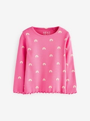 Bright Pink Rainbow Cotton Rich Long Sleeve Rib T-Shirt (3mths-7yrs) - Image 1 of 3