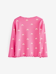 Bright Pink Rainbow Cotton Rich Long Sleeve Rib T-Shirt (3mths-7yrs) - Image 2 of 3