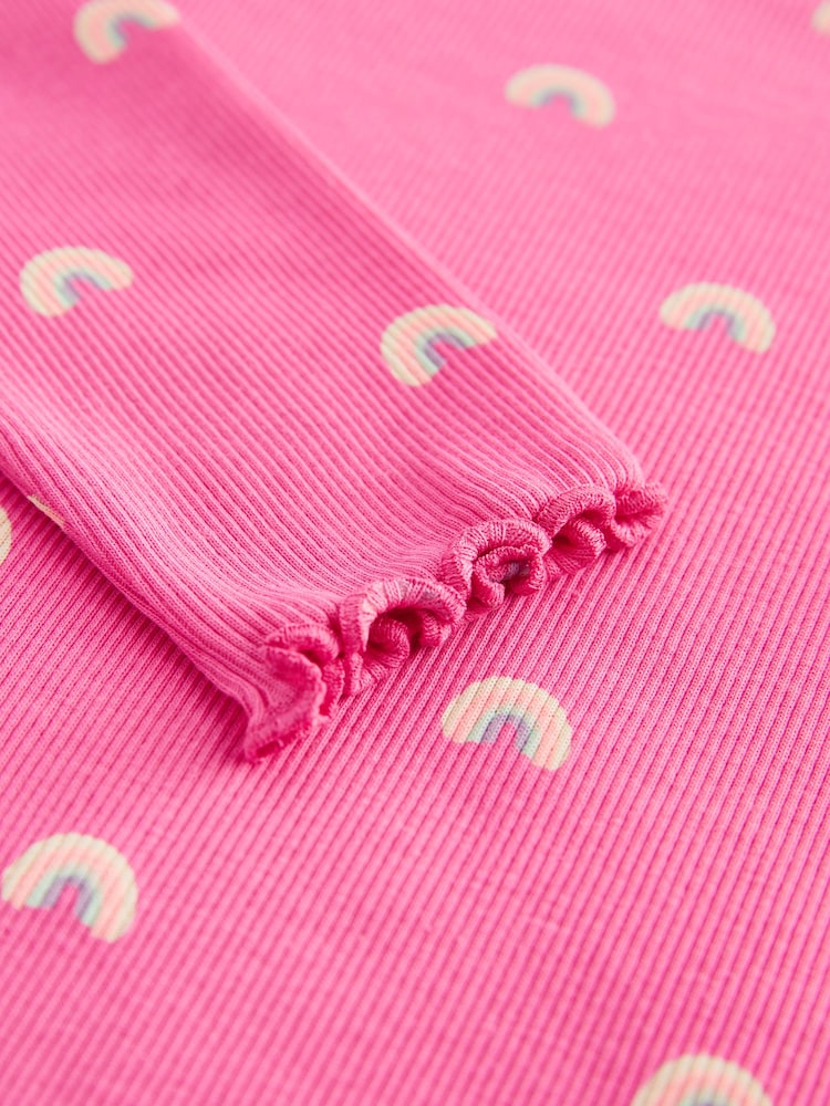Bright Pink Rainbow Cotton Rich Long Sleeve Rib T-Shirt (3mths-7yrs) - Image 3 of 3