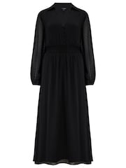 Pour Moi Black Willow Chiffon Long Sleeve Midaxi Shirt Dress - Image 3 of 4