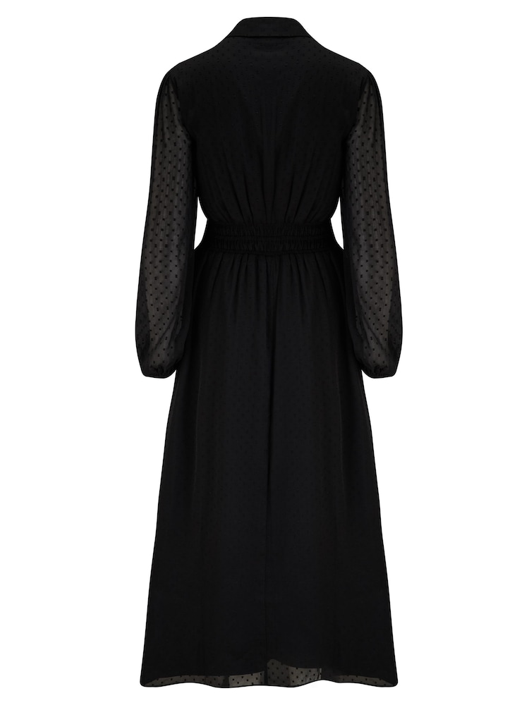 Pour Moi Black Willow Chiffon Long Sleeve Midaxi Shirt Dress - Image 4 of 4
