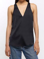 River Island V-Neck Chiffon Black Tank - Image 1 of 5