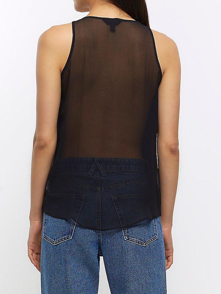 River Island V-Neck Chiffon Black Tank - Image 2 of 5