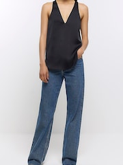 River Island V-Neck Chiffon Black Tank - Image 3 of 5