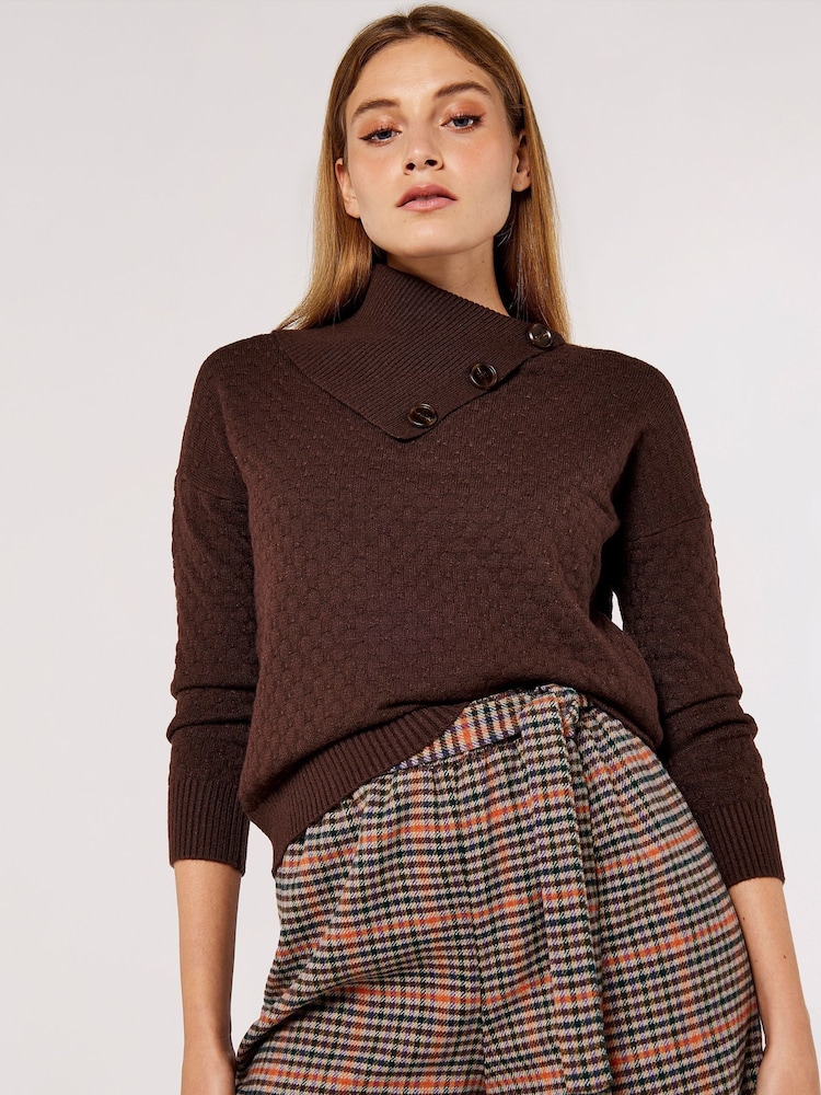 Apricot Brown 3 Button Textured Jumper - Image 1 of 4