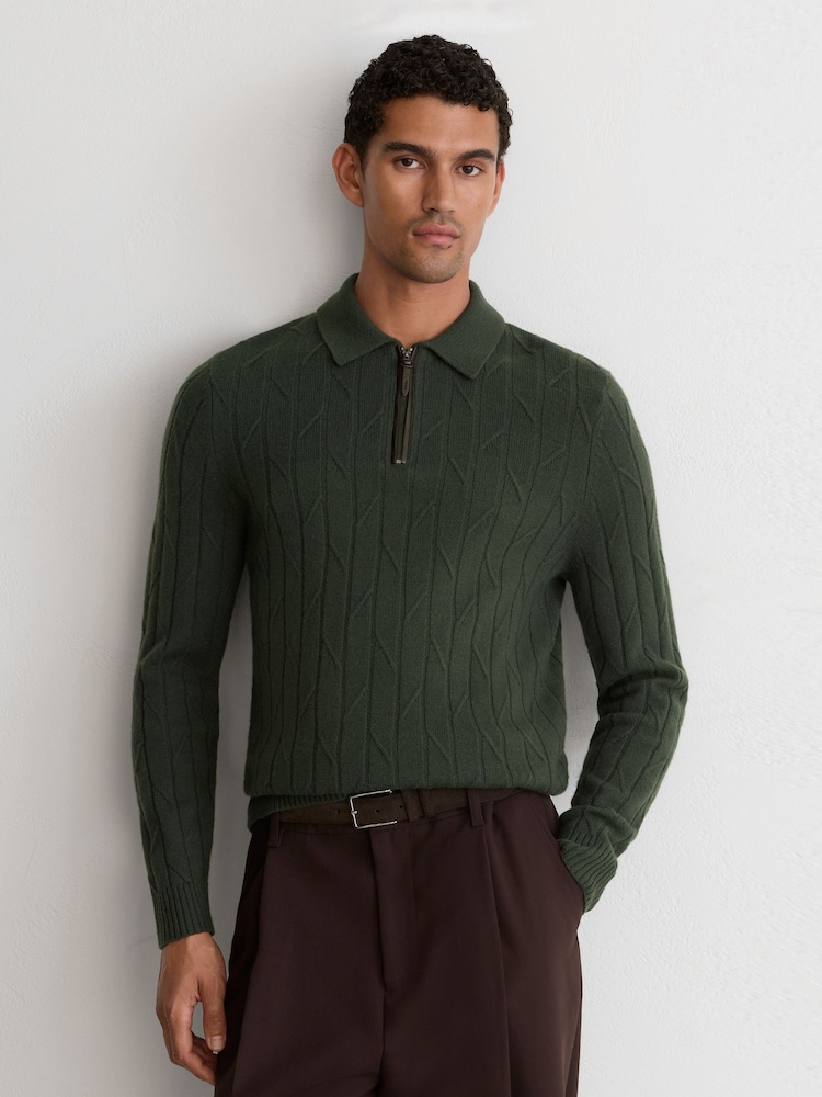Verde bosque - Reiss Barstow Wool Stitch-Detail Half-Zip Polo Jumper - Imagen 1 de 7 Verde bosque - Reiss Barstow Wool Stitch-Detail Half-Zip Polo Jumper - Imagen 1 de 7