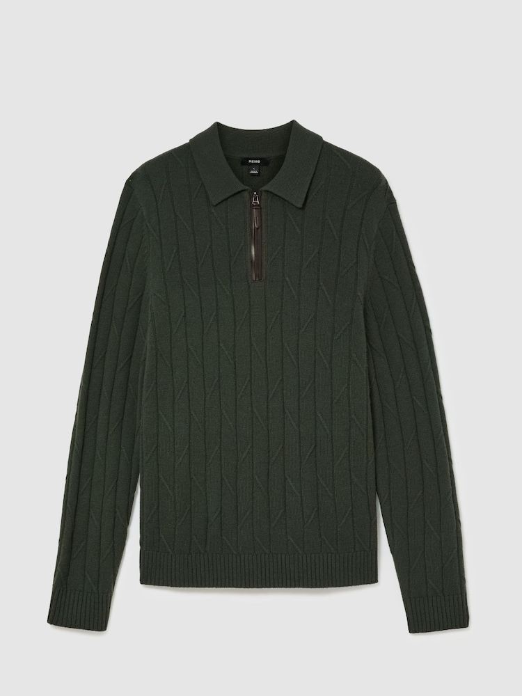 Verde bosque - Reiss Barstow Wool Stitch-Detail Half-Zip Polo Jumper - Imagen 2 de 7 Verde bosque - Reiss Barstow Wool Stitch-Detail Half-Zip Polo Jumper - Imagen 2 de 7