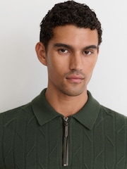 Verde bosque - Reiss Barstow Wool Stitch-Detail Half-Zip Polo Jumper - Imagen 3 de 7