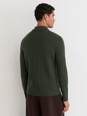 Verde bosque - Reiss Barstow Wool Stitch-Detail Half-Zip Polo Jumper - Imagen 4 de 7