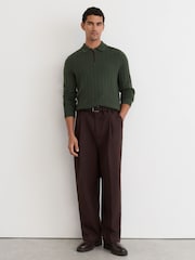 Verde bosque - Reiss Barstow Wool Stitch-Detail Half-Zip Polo Jumper - Imagen 5 de 7