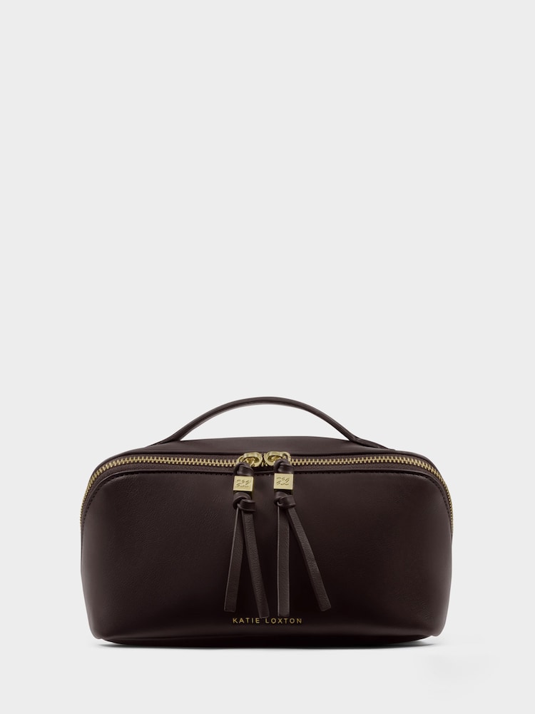 Katie Loxton Chocolate Brown Soho Medium Make Up / Wash Bag - Image 1 of 4 Katie Loxton Chocolate Brown Soho Medium Make Up / Wash Bag - Image 1 of 4