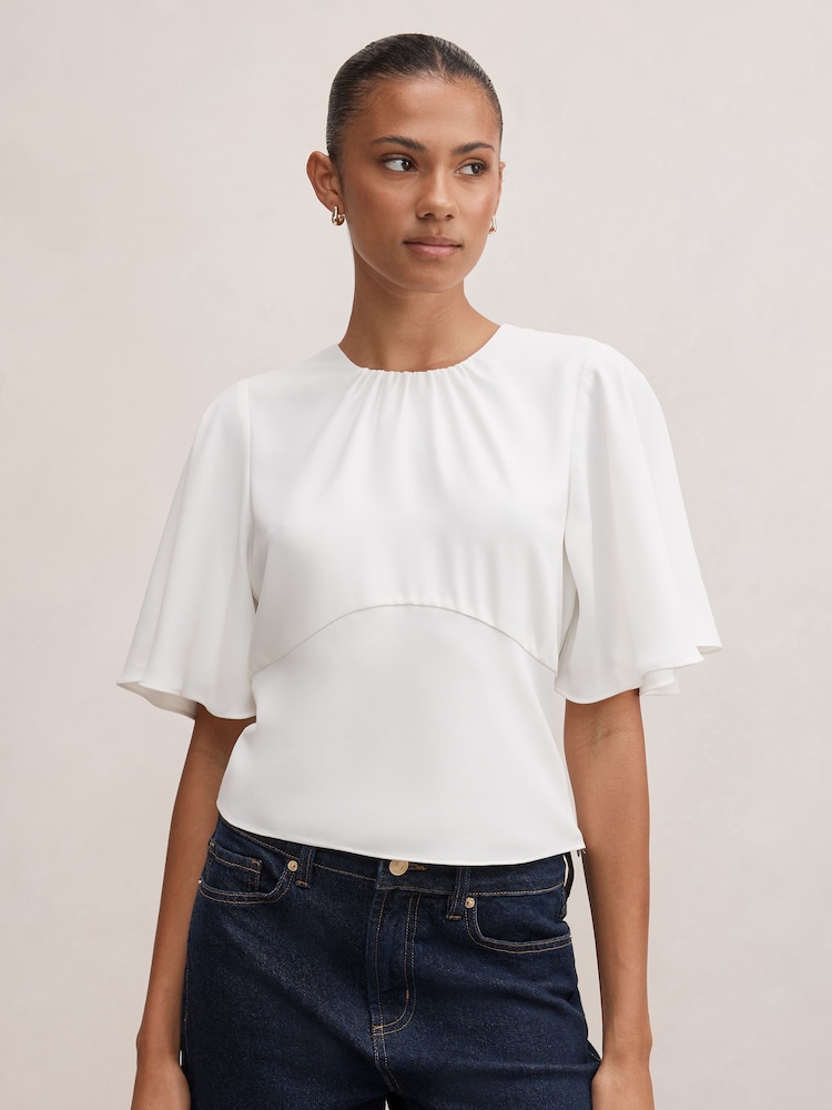 Forever New White Kirsten Flutter Sleeves Top - Image 1 of 5 Forever New White Kirsten Flutter Sleeves Top - Image 1 of 5