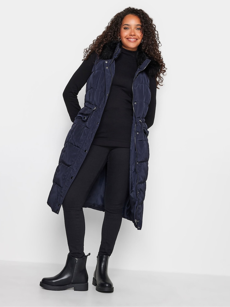 M&Co Blue Faux Fur Trim Padded Gilet - Image 1 of 5