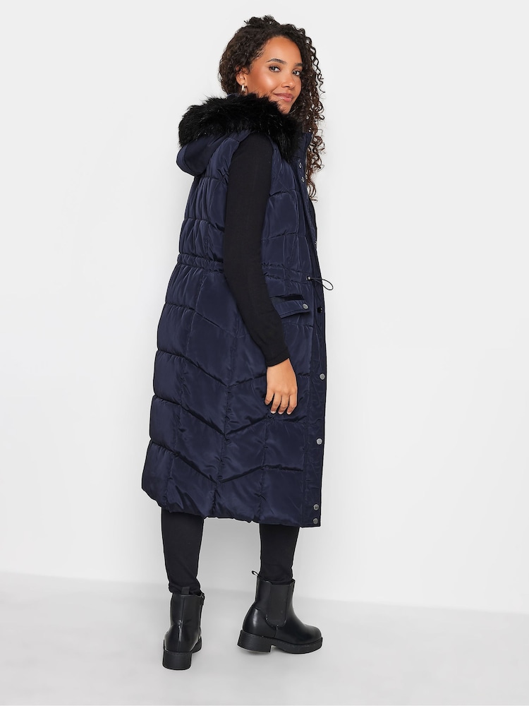 M&Co Blue Faux Fur Trim Padded Gilet - Image 2 of 5