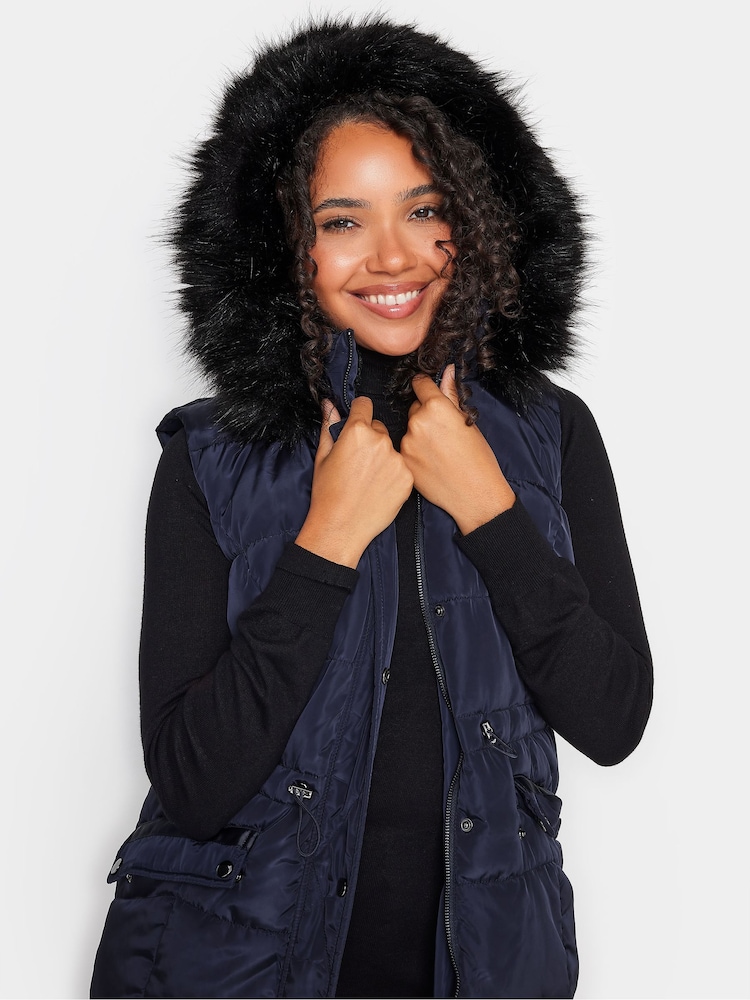 M&Co Blue Faux Fur Trim Padded Gilet - Image 5 of 5