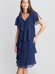 Gina Bacconi Black Bella Georgette Tiered Dress - Image 1 of 6