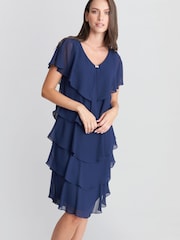 Gina Bacconi Black Bella Georgette Tiered Dress - Image 4 of 6