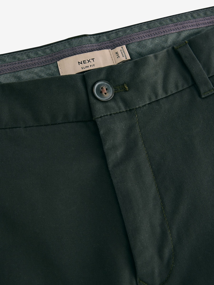 Green Dark Slim Fit Stretch Chinos Trousers - Image 6 of 9