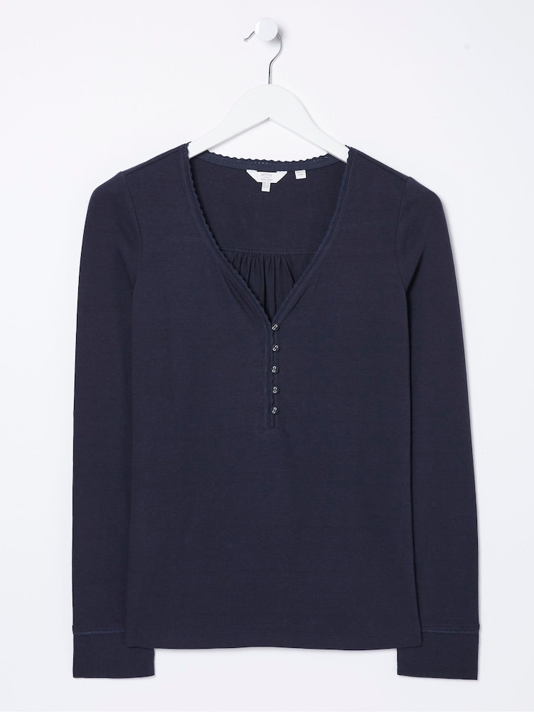 FatFace Dark Blue Livvy Henley Top - Image 5 of 5