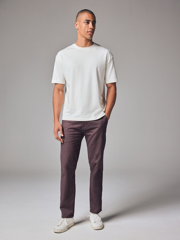 Plum Light Slim Fit Stretch Chinos Trousers - Image 1 of 10