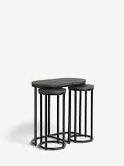 Black Bronx Oak Effect Round Set of 3 Nest of Tables - Image 3 of 7