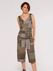 Apricot Green Multi Patchwork Tile Culotte Jumpsuit - Image 1 of 4