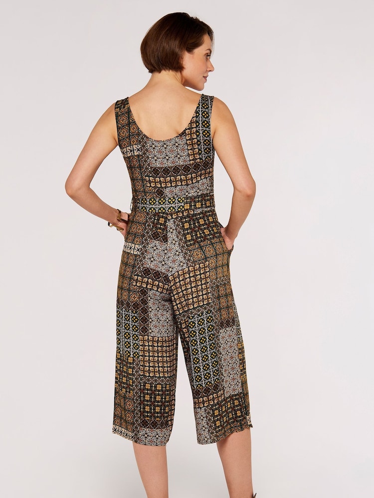 Apricot Green Multi Patchwork Tile Culotte Jumpsuit - Image 2 of 4