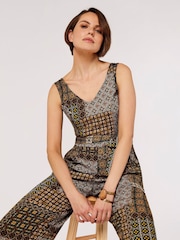 Apricot Green Multi Patchwork Tile Culotte Jumpsuit - Image 4 of 4