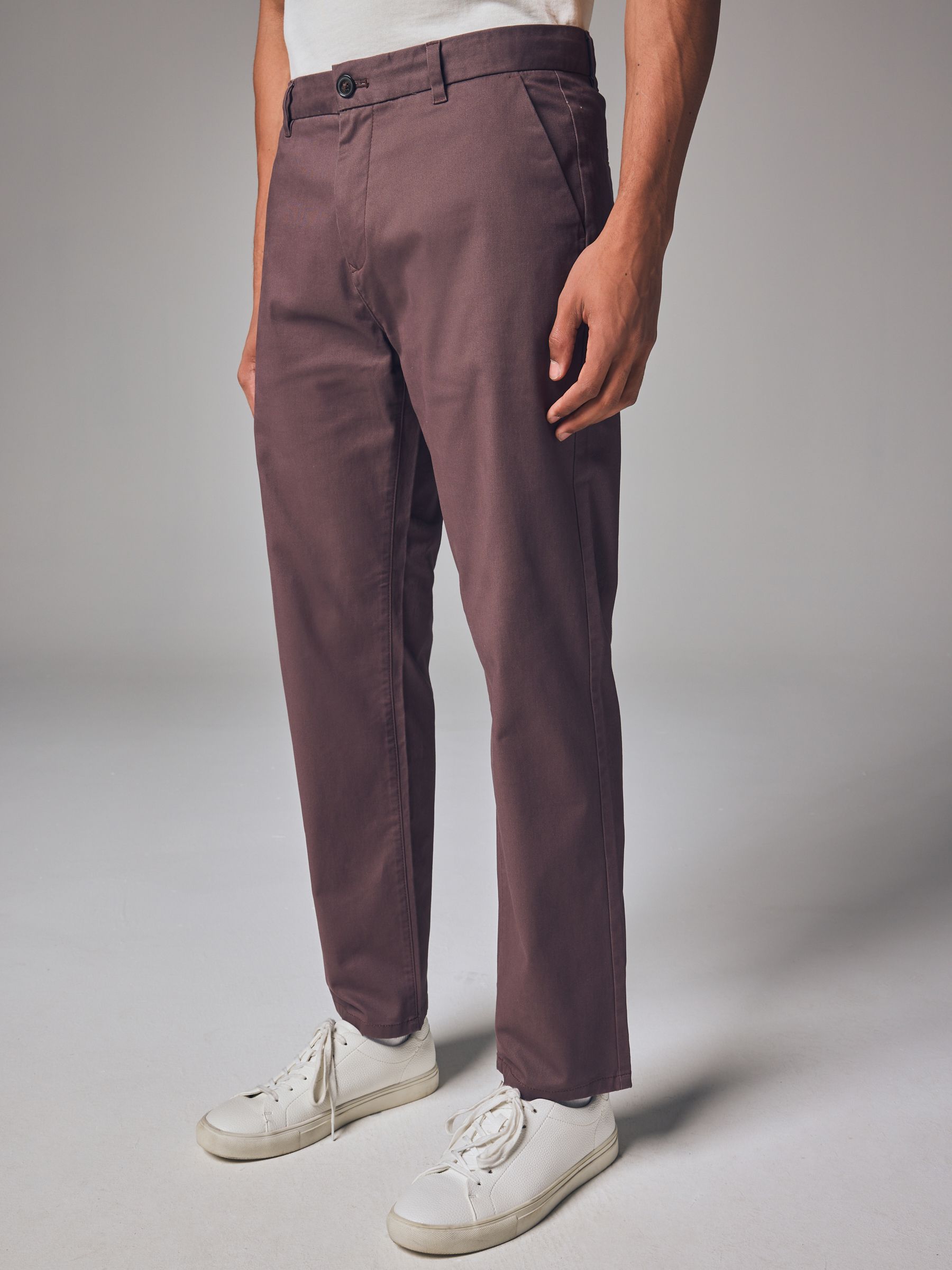 Buy Plum Light Straight Fit Stretch Chinos Trousers from
