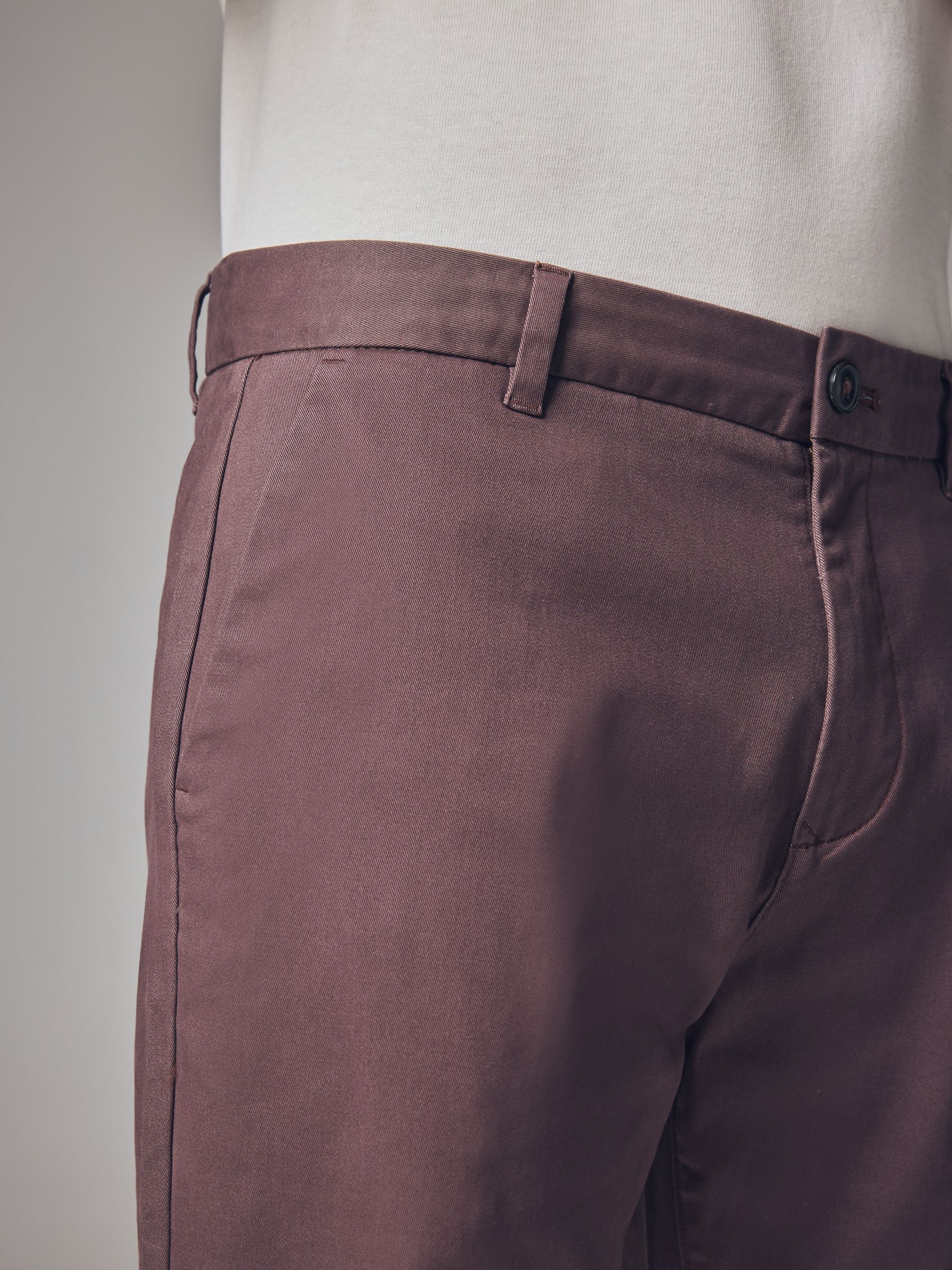 Buy Plum Light Straight Fit Stretch Chinos Trousers from