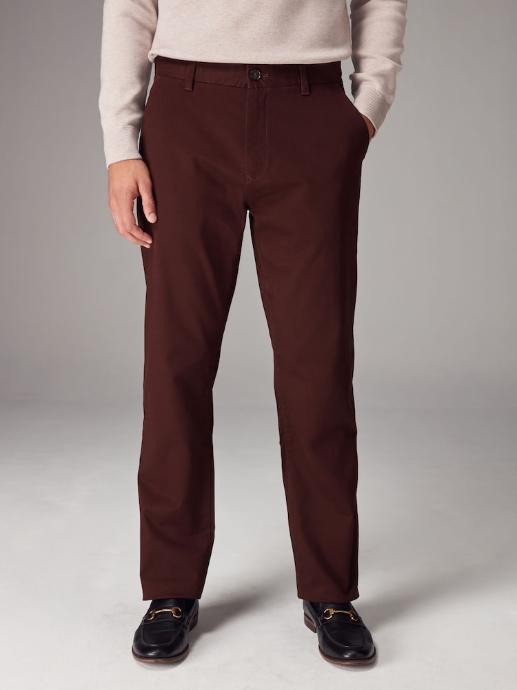 Burgundy Dark Straight Fit Stretch Chinos Trousers - Image 1 of 11