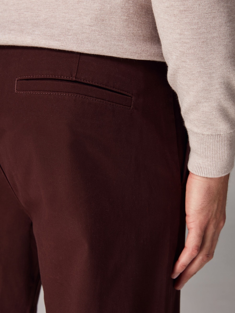 Burgundy Dark Straight Fit Stretch Chinos Trousers - Image 7 of 11