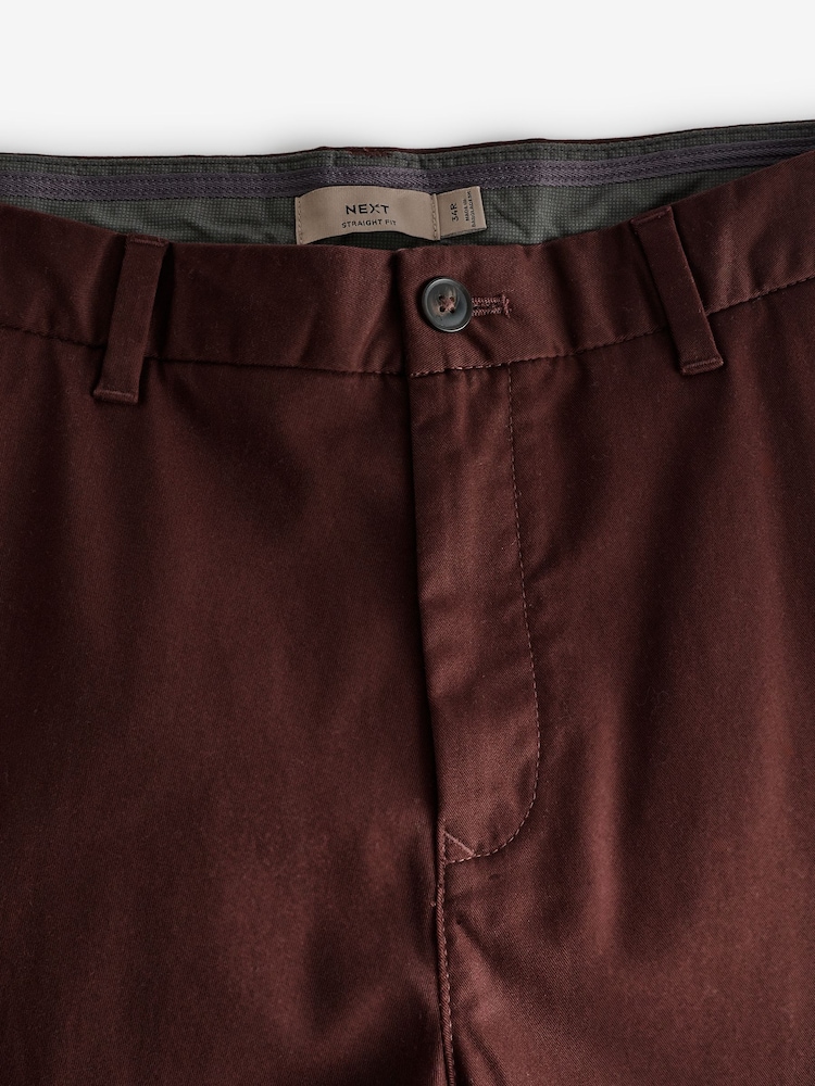 Burgundy Dark Straight Fit Stretch Chinos Trousers - Image 9 of 11
